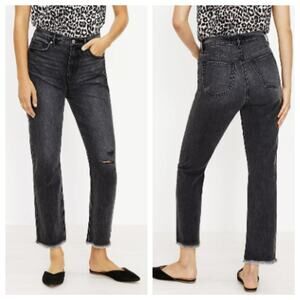 LOFT Women's Destructed High Rise Straight Crop Jeans Washed Black Size 26/2